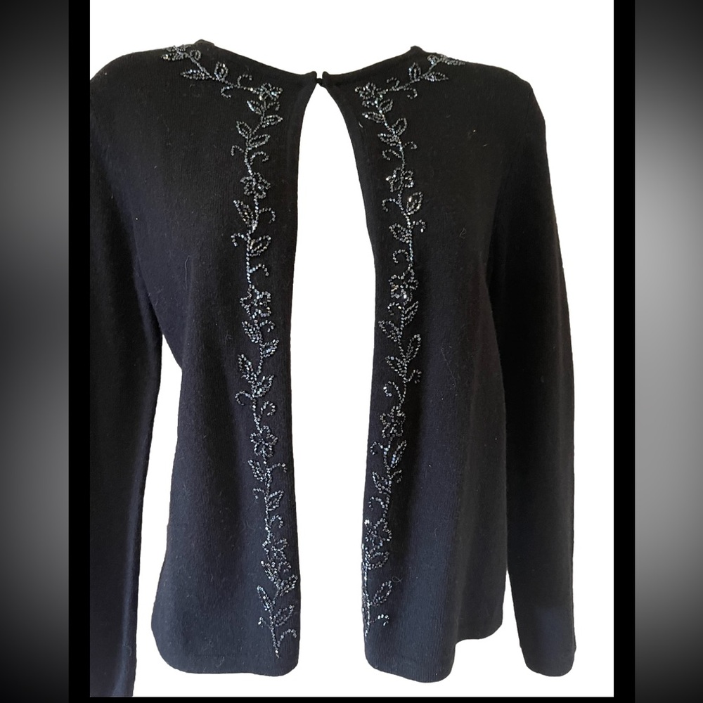 Black Beaded Cardigan Sweater petite small KATE HILL